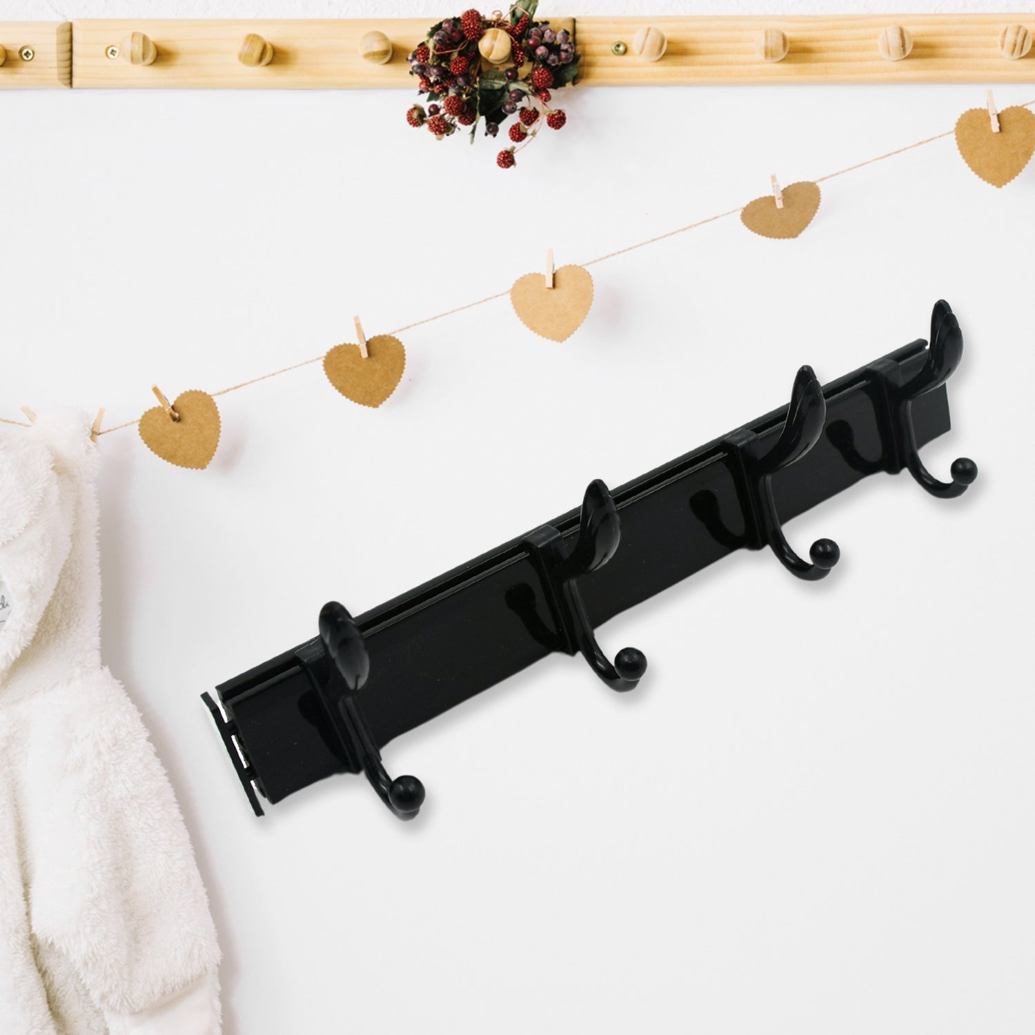Extra Long 4-Hook Wall Coat Hanger with Eco Adhesive Extra Long 4-Hook Wall Coat Hanger with Eco Adhesive